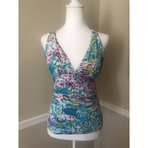 Lilly Pulitzer Size 2 Bliss Halter Tankini Tank Top Postcards From Positano - Picture 1 of 6